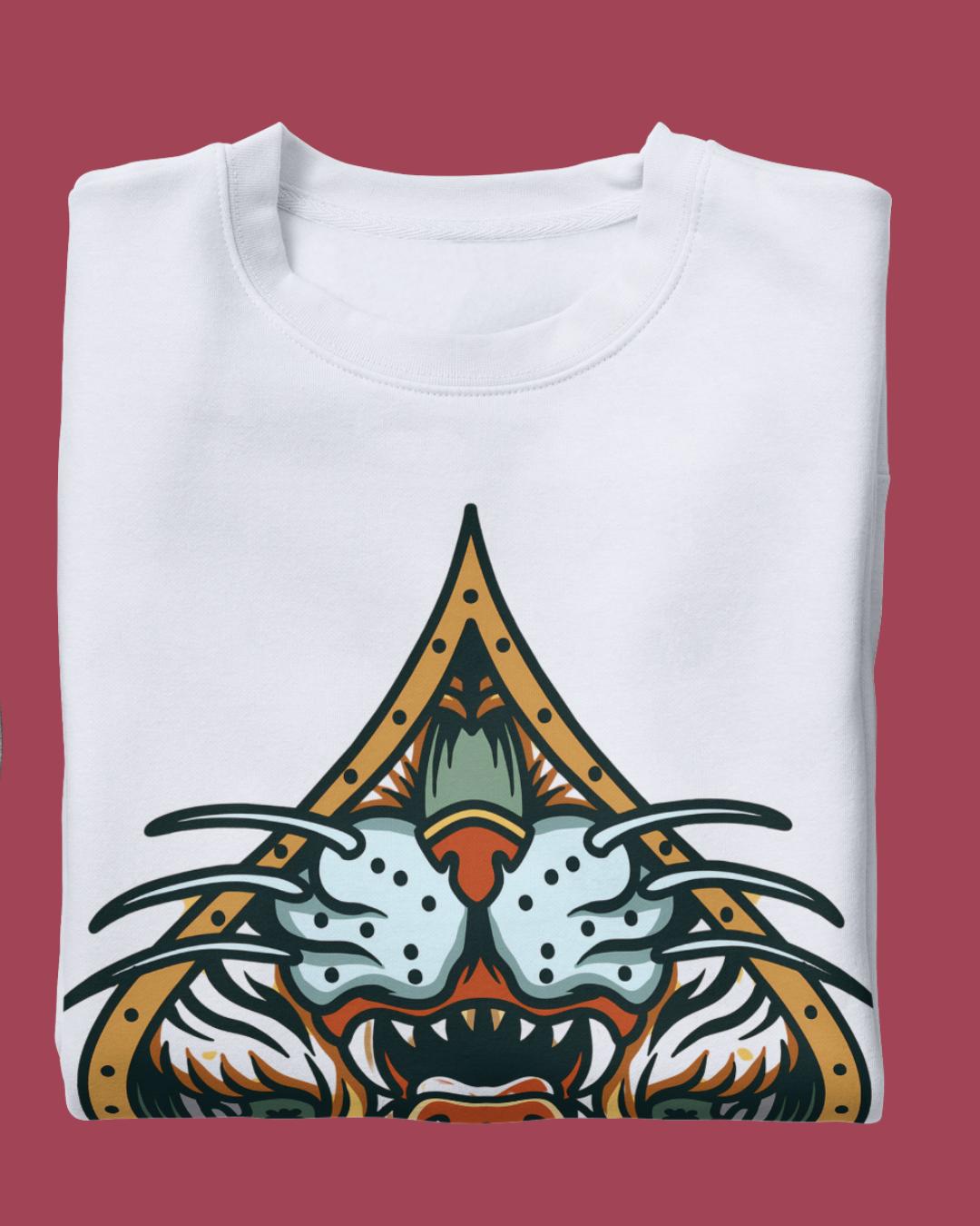 Men’s Bold Spade & Tiger Graphic T-Shirt – White Cotton Crew Neck Tee