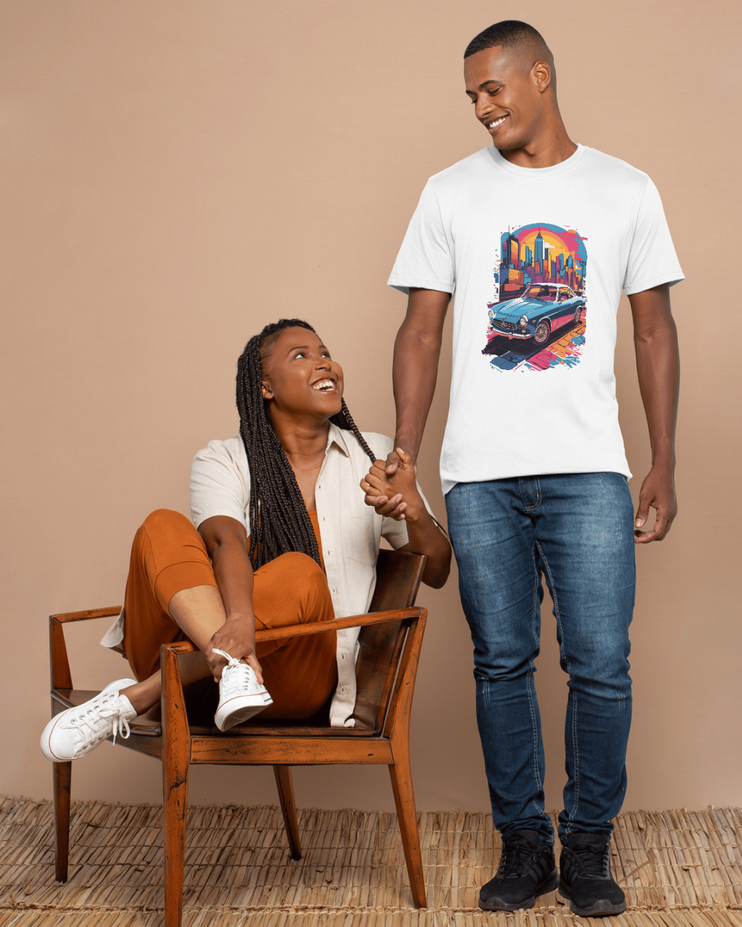 Men’s Retro Ride T-Shirt – Classic Car & Neon City Graphic Tee