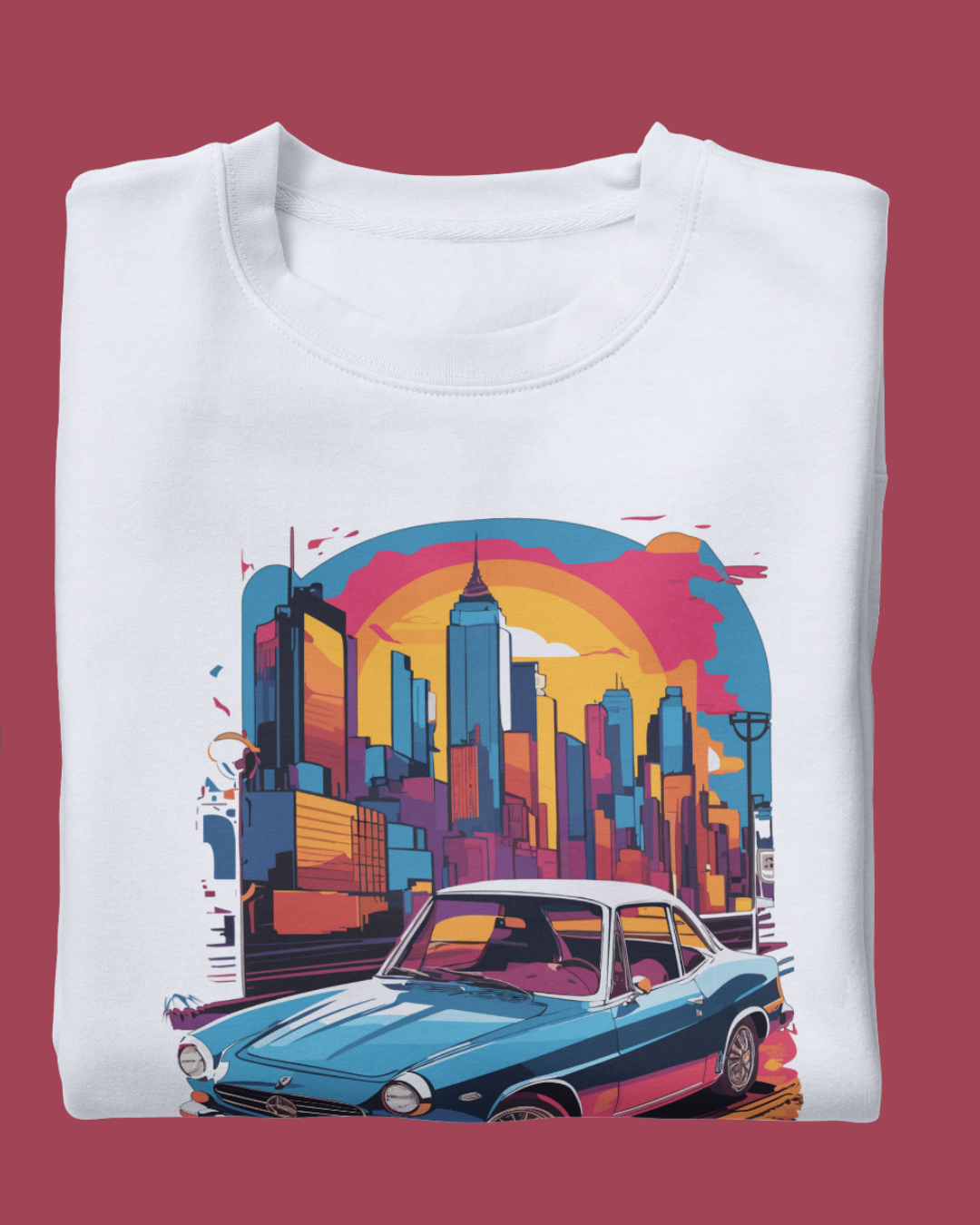 Men’s Retro Ride T-Shirt – Classic Car & Neon City Graphic Tee