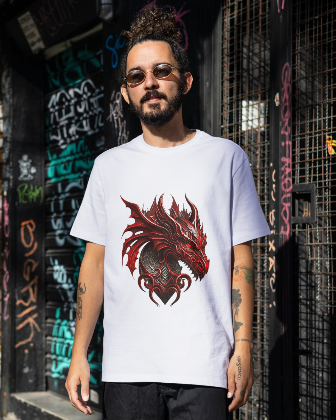 Crimson Dragon T-Shirt – Fierce Tribal Fantasy Design