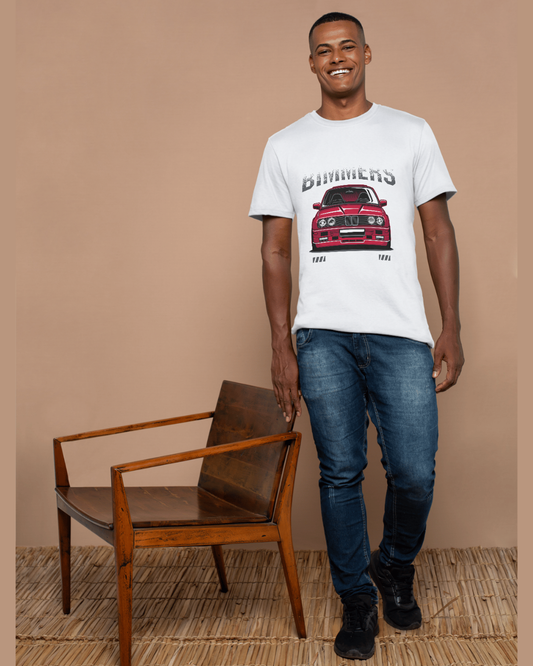 Men’s “BIMMERS” Red BMW Graphic T-Shirt – Classic Car Enthusiast Tee
