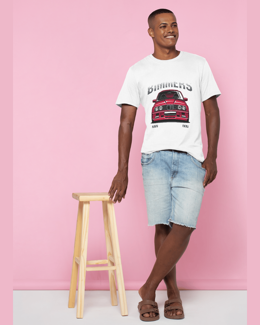 Men’s “BIMMERS” Red BMW Graphic T-Shirt – Classic Car Enthusiast Tee