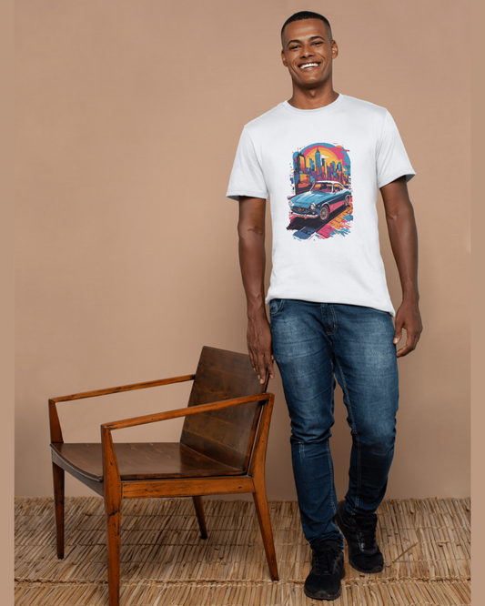 Men’s Retro Ride T-Shirt – Classic Car & Neon City Graphic Tee