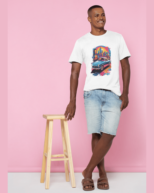 Men’s Retro Ride T-Shirt – Classic Car & Neon City Graphic Tee
