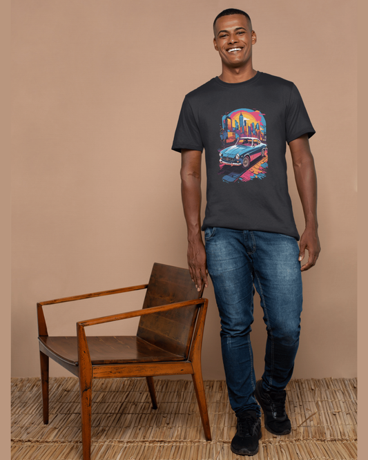 Midnight City Drive T-Shirt – Vintage Car & Neon Skyline Print