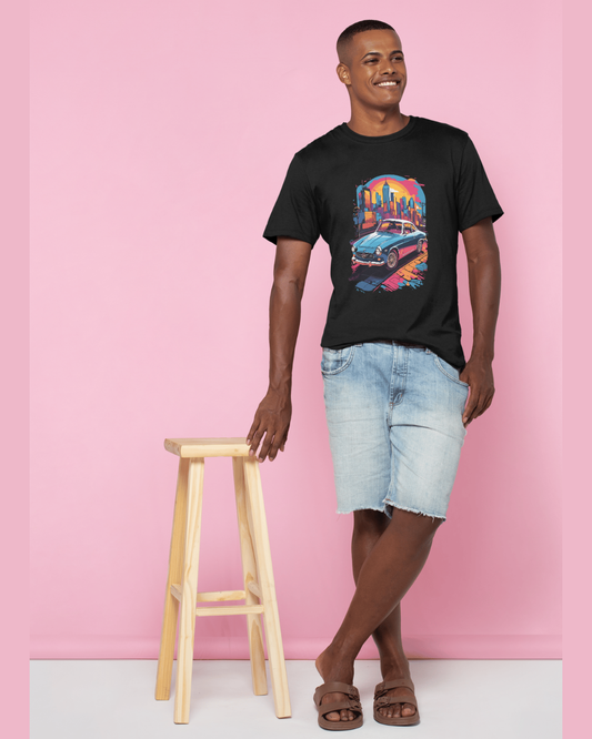 Midnight City Drive T-Shirt – Vintage Car & Neon Skyline Print